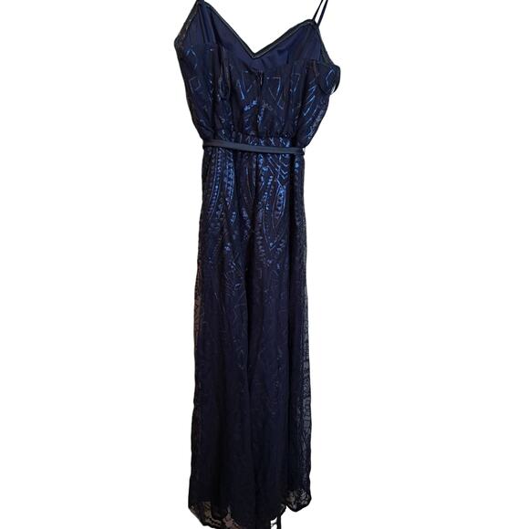 Angelina Faccenda Blue Sequence Geo Print Maxi Strappy Sz 10 - Picture 6 of 10